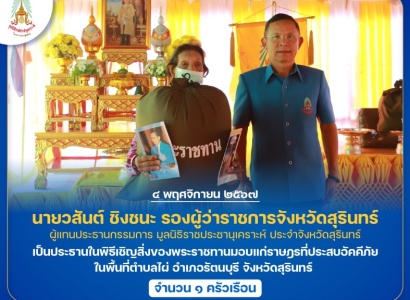 <strong>อ่านเพิ่มเติมเกี่ยวกับ</strong><br>นายวสันต์ ชิงชนะ รองผู้ว่าราชการจังหวัดสุรินทร์ เป็นประธานในพิธีเชิญสิ่งของพระราชทานมอบแก่ราษฎรที่ประสบอัคคีภัย ในพื้นที่จังหวัดสุรินทร์ นายวสันต์ ชิงชนะ รองผู้ว่าราชการจังหวัดสุรินทร์ เป็นประธานในพิธีเชิญสิ่งของพระราชทานมอบแก่ราษฎรที่ประสบอัคคีภัย ในพื้นที่จังหวัดสุรินทร์